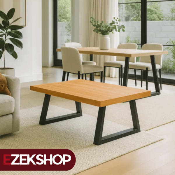 Mesita living patas de hierro tapa madera