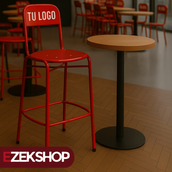 Banqueta comercial de metal con logo